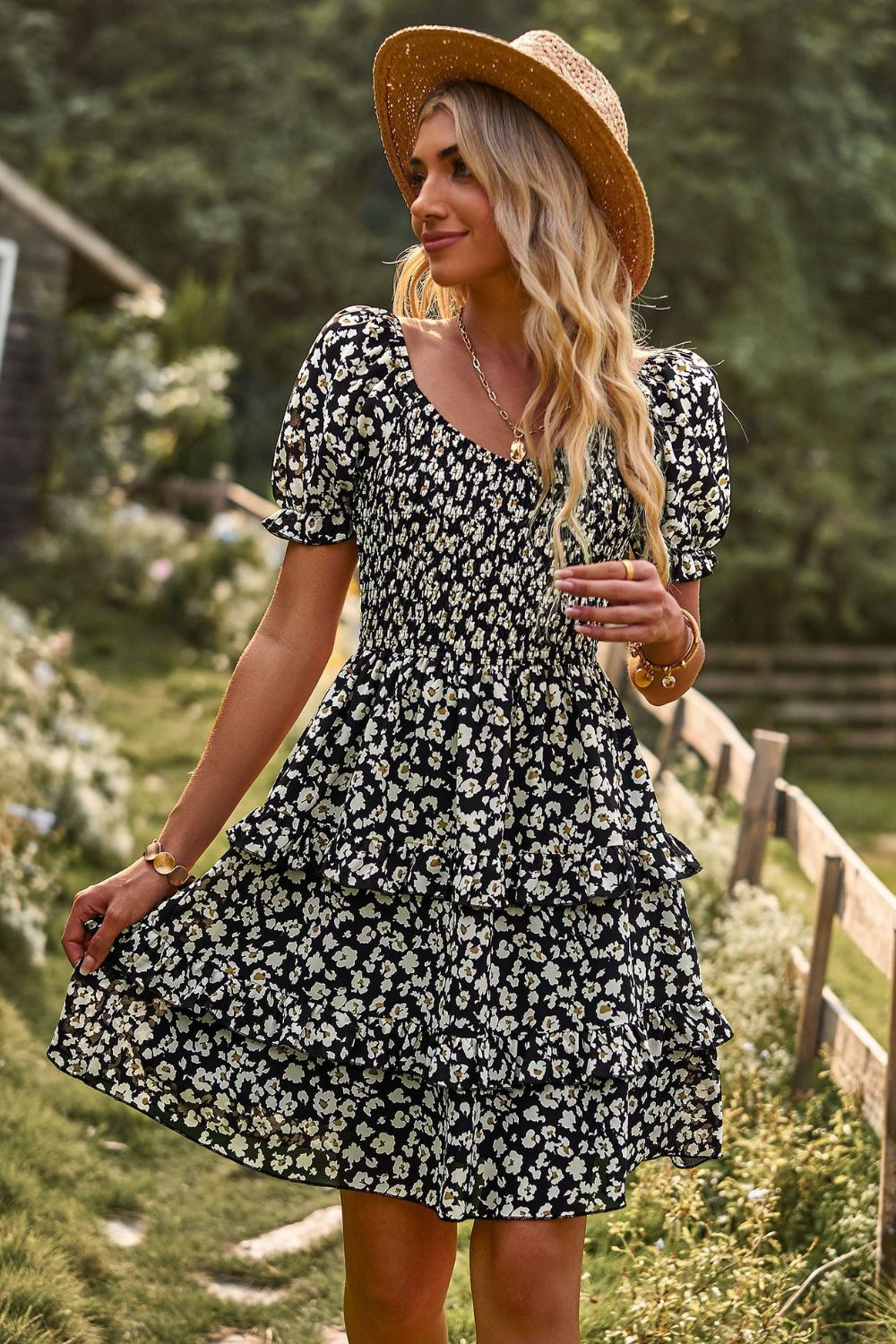 flounce sleeve mini dress Devine Smocked Sweetheart Neck Flounce Sleeve Mini Dress Purry Savage