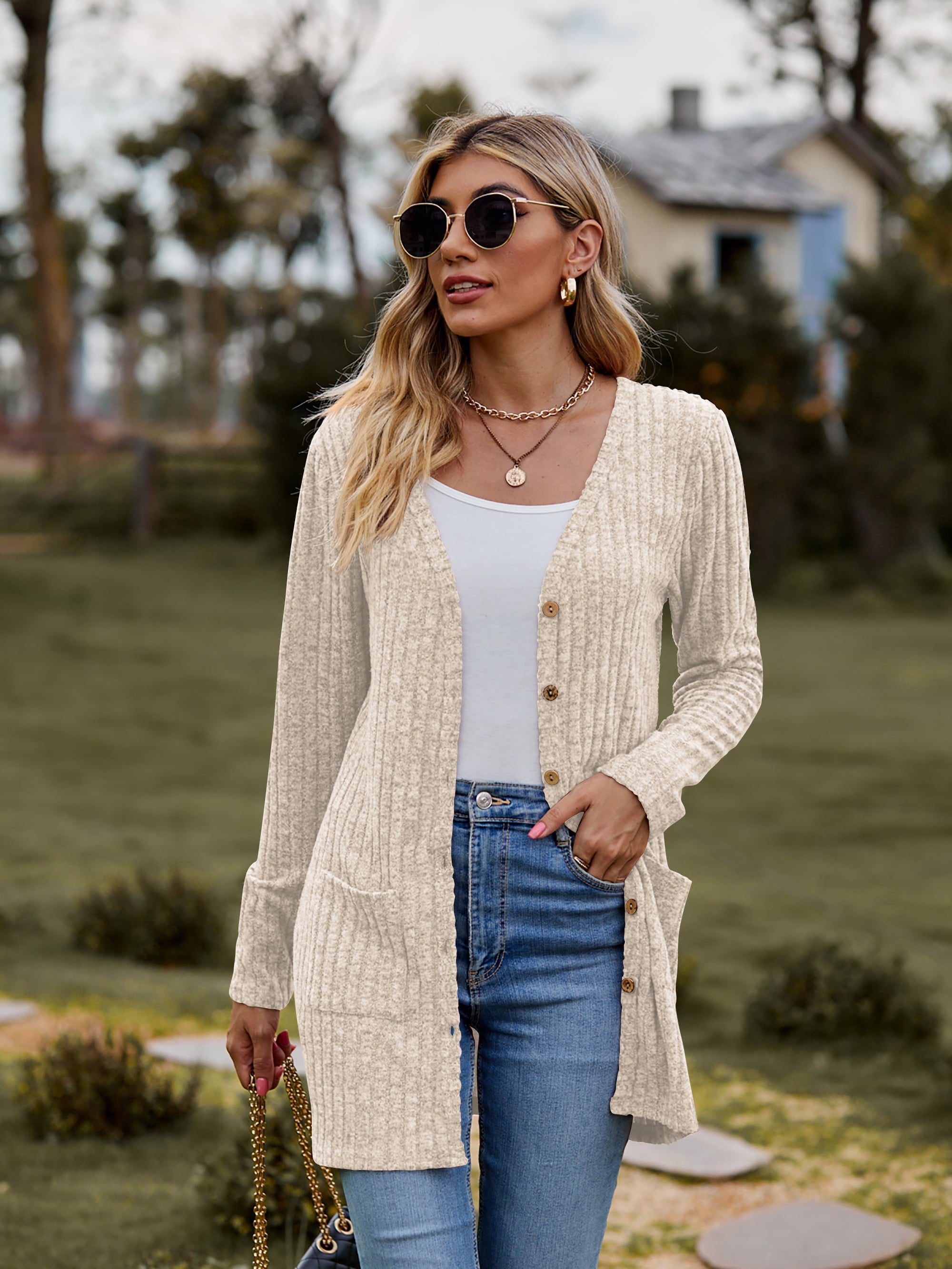 Ribbed Button UP Cardigan with Pockets